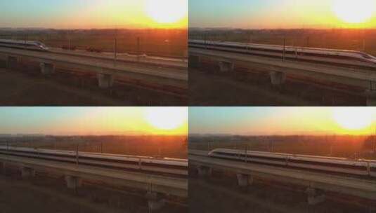 航拍中国高铁夕阳高清在线视频素材下载