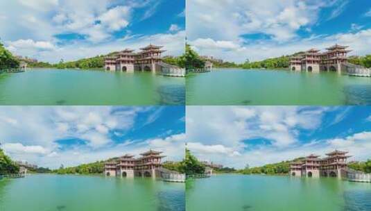 广西南宁狮山公园竹影桥风雨桥湖景风光延时高清在线视频素材下载