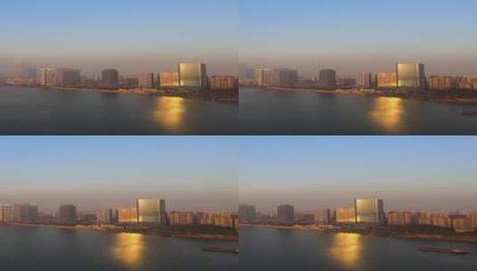 俯瞰湘江东岸城市建筑群航拍高清在线视频素材下载