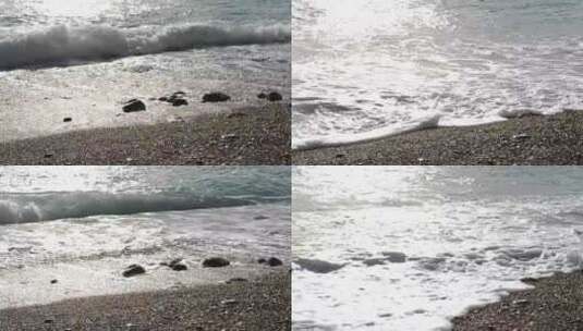 银色的海浪拍打在海滩上高清在线视频素材下载