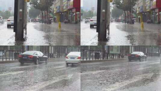 城市街头暴雨行人车流高清在线视频素材下载