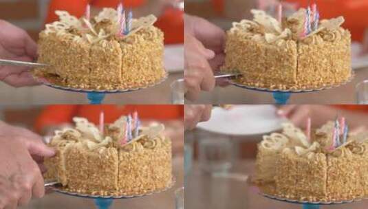 生日蛋糕切割的画面高清在线视频素材下载