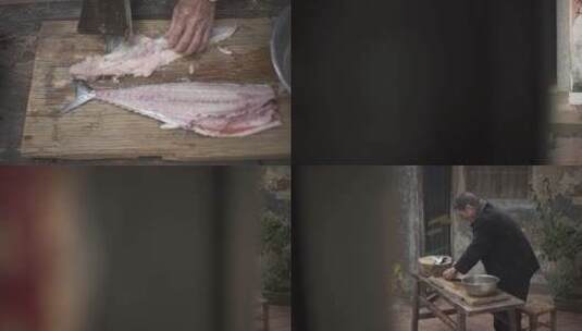 渔家刮鱼肉高清在线视频素材下载