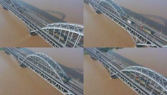 九江长江大桥拱桥至桥南桥头堡航拍高清在线视频素材下载
