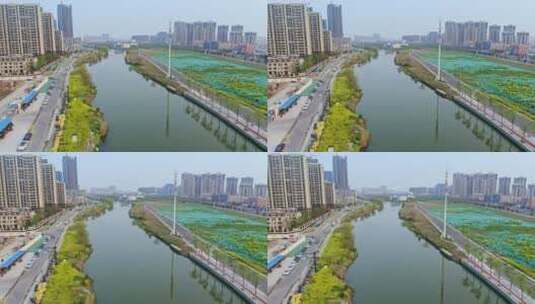 航拍江苏盐串场河自然风景与城市建筑风光高清在线视频素材下载