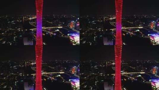 广东省广州市广州塔夜景航拍高清在线视频素材下载