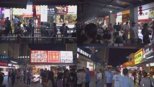杭州啦喜街美食街夜景4K视频素材高清在线视频素材下载