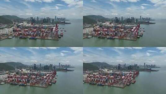 深圳城市建筑和货运码头航拍高清在线视频素材下载