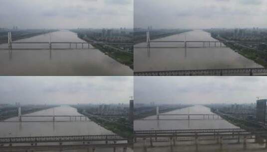 航拍长江高铁轨道高架桥高清在线视频素材下载