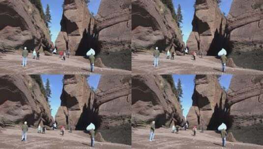 游客在霍普韦尔岩石参观高清在线视频素材下载