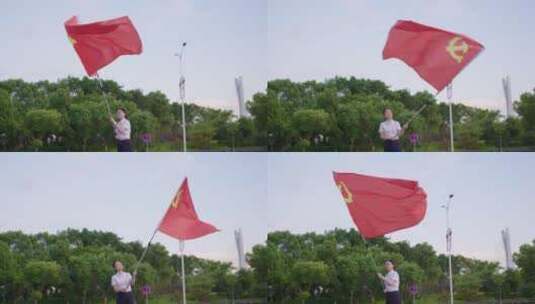 中国中铁五星红旗迎风飘扬奋斗发展攻坚克难高清在线视频素材下载