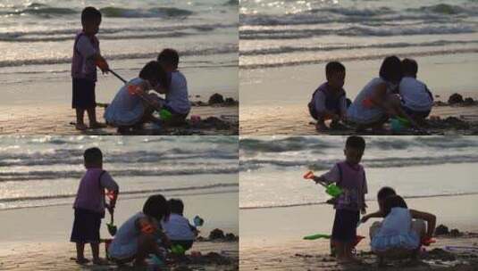 海边玩泥巴的小孩高清在线视频素材下载