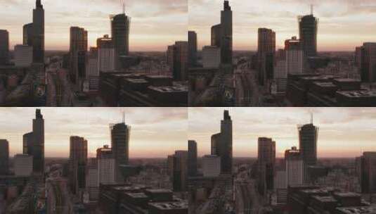 航拍城市中心的日落美景高清在线视频素材下载