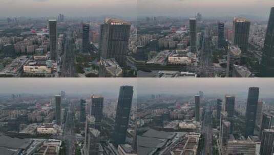 航拍落日时分的南京河西中央商务区高清在线视频素材下载