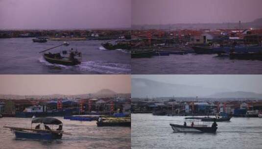 海南岛渔港蛋民船屋前行船 中景 合集高清在线视频素材下载
