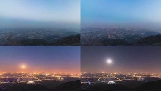 香山鬼笑石俯拍北京全景 日转夜 亮灯 月升高清在线视频素材下载