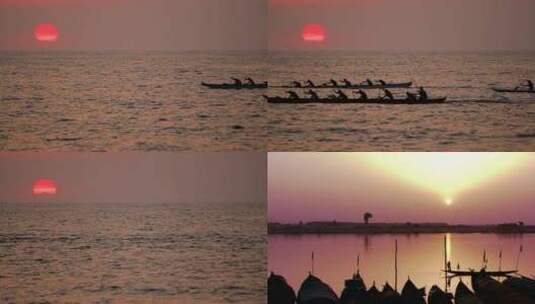 夕阳波光下皮赛艇运动4k高清在线视频素材下载