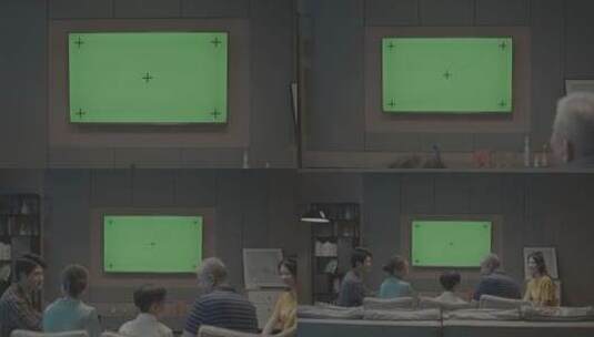 绿幕客厅看电视 一家人看电视高清在线视频素材下载