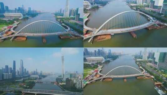 广州海心桥建设中多镜头最新航拍高清在线视频素材下载