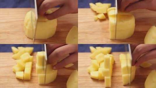 刀切土豆块高清在线视频素材下载