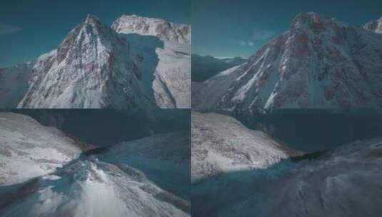 穿越机飞越雪山峡谷冰川高清在线视频素材下载