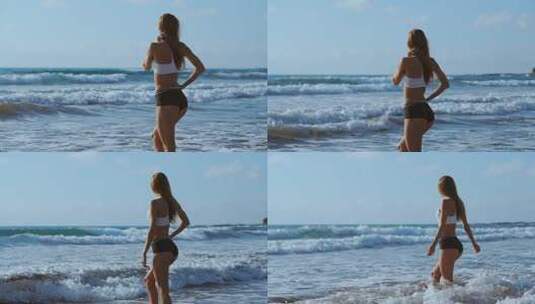 年轻女子在海边慢镜头高清在线视频素材下载