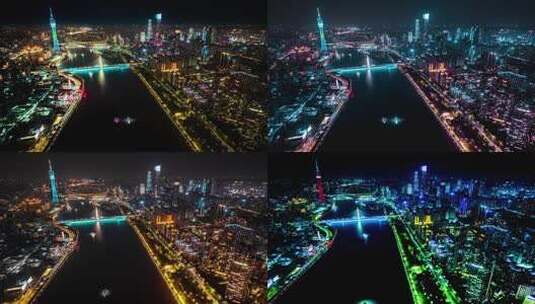 广州珠江夜游夜景航拍4组调色风格1高清在线视频素材下载