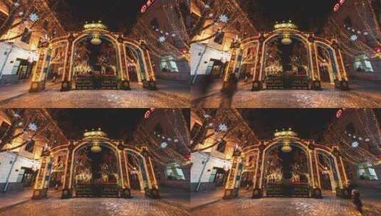 哈尔滨中央大街夜景延时摄影高清在线视频素材下载