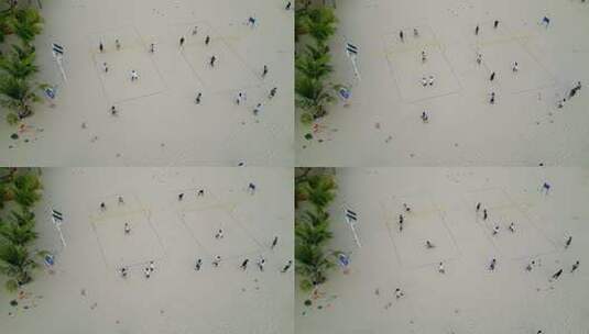 海南三亚大东海旅游区沙滩排球航拍高清在线视频素材下载