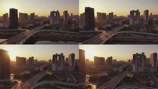 夕阳西下的城市街景交通高清在线视频素材下载