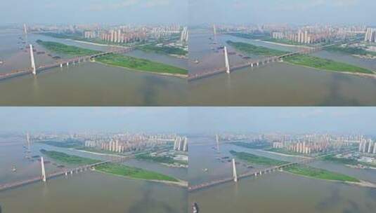 武汉白沙洲大桥后拉镜头高清在线视频素材下载