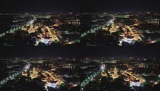 航拍江西抚州文昌里历史文化街区夜景高清在线视频素材下载