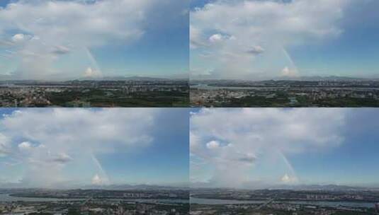 广东南方下雨天过后彩虹高空航拍视角4K高清在线视频素材下载