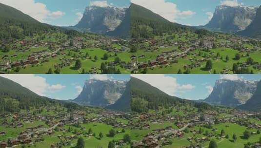 瑞士格林德沃尔德和瑞士阿尔卑斯山的空中进场高清在线视频素材下载