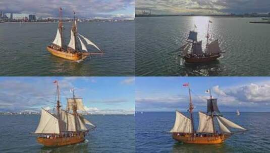 航拍海盗船中世纪帆船澳大利亚墨尔本高清在线视频素材下载