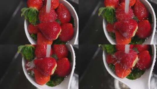 清洗新鲜成熟的草莓高清在线视频素材下载