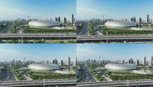天津奥林匹克中心体育场航拍高清在线视频素材下载