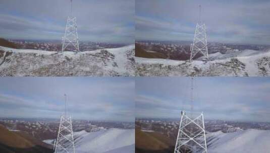 4K西藏5200雪山顶特高压立塔建设15高清在线视频素材下载