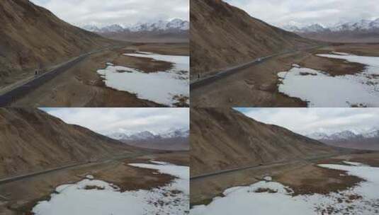 航拍新疆南疆帕米尔高原白沙湖阴天自然景色高清在线视频素材下载