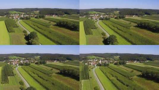 航拍下巴伐利亚上劳特巴赫周围的啤酒花花园高清在线视频素材下载