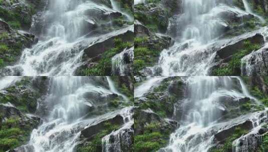 慢镜头升格航拍瀑布水流浪花景观高清在线视频素材下载