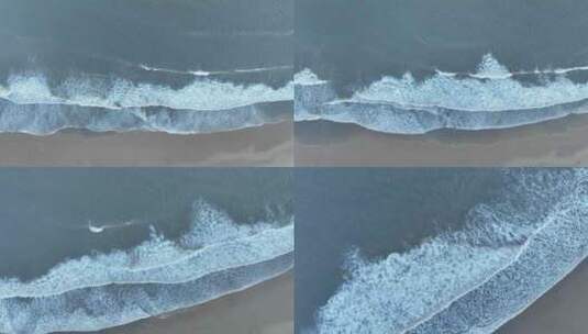 俯拍沙滩潮汐海水浪花拍打海岸海边涨潮退潮高清在线视频素材下载