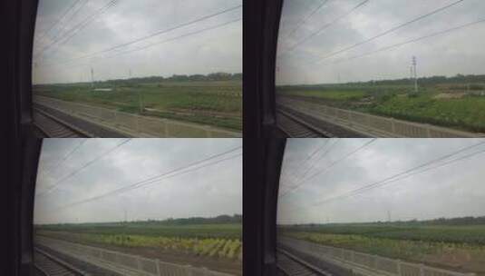 高铁火车窗外风景旅途风光实拍高清在线视频素材下载