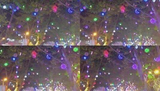 城市夜景灯光装饰树枝树叶实拍高清在线视频素材下载