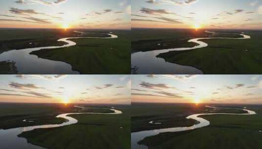 航拍夏日海拉尔河风景高清在线视频素材下载