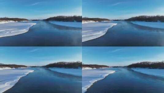 初春海拉尔河不冻河开河雪景高清在线视频素材下载
