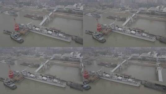 航拍武汉汉口长江码头大全景高清在线视频素材下载
