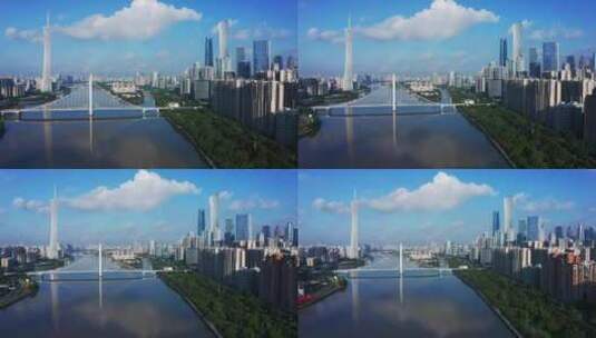 广州珠江新城猎德大桥蓝天航拍高清在线视频素材下载
