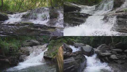 瀑布森林溪流流水花水源慢镜头高清在线视频素材下载