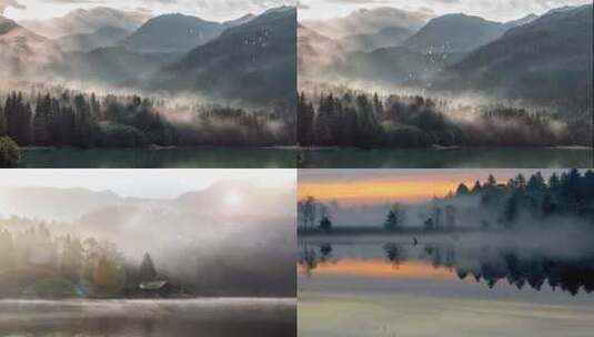 雾中山湖 画意山水 唯美山湖意境高清在线视频素材下载